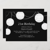 ブラック＆ホワイトパーティーランタン 21歳の誕生日招待状 招待状 (正面/裏面)