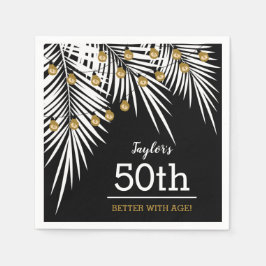 ブラック&ホワイトパーム50歳の誕生日パーティー スタンダードカクテルナプキン