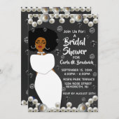 ブラック&ホワイトパールアフリカンアメリカンブライダルシャワー 招待状 (正面/裏面)