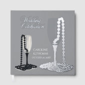 ブラック&ホワイトパールシャンパンガラス結婚ズ ゲストブック (正面)