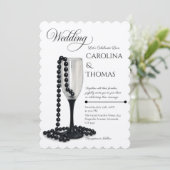 ブラック&ホワイトパールシャンパンガラス結婚ズ 招待状 (スタンド正面)