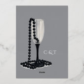 ブラック&ホワイトパールシャンパンガラス結婚ズ 箔招待状 (裏面)