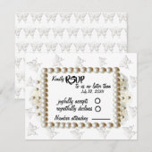 ブラック$ホワイトパールバタフライRSVPカード 出欠カード (正面/裏面)