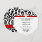 ブラック&ホワイトビクトリアンダマスクレッド結婚トリム 招待状 (正面/裏面)