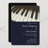 ブラック&ホワイトピアノ鍵写真結婚ズ 招待状 (正面/裏面)