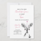 ブラック&ホワイトピンクディアガール2nd誕生日 招待状 (正面)