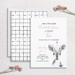 ブラック&ホワイトピンクディアガール2nd誕生日 招待状