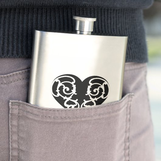 ブラック&ホワイトフィリグリーハートクラシックフラスコ フラスク (インサイチュ)
