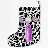ブラック&ホワイトフェイクアニマルプリント宝石PurpleTassel スモールクリスマスストッキング (裏面)