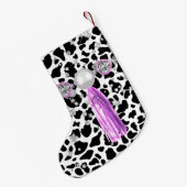 ブラック&ホワイトフェイクアニマルプリント宝石PurpleTassel スモールクリスマスストッキング (裏面 (吊り時))