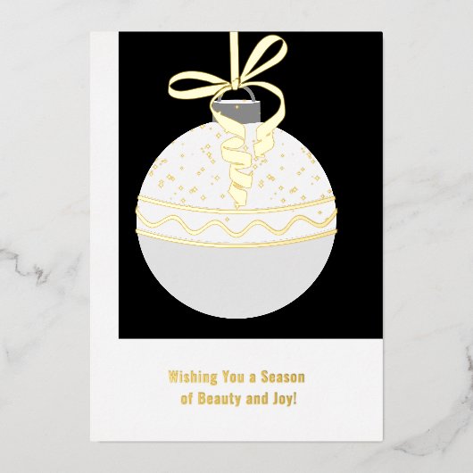 ブラック&ホワイトフォイルアクセントのビジネスホリデーカード 箔招待状 (正面)