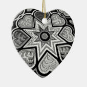ブラック&ホワイトフォークアートハートオーナメント セラミックオーナメント (右)