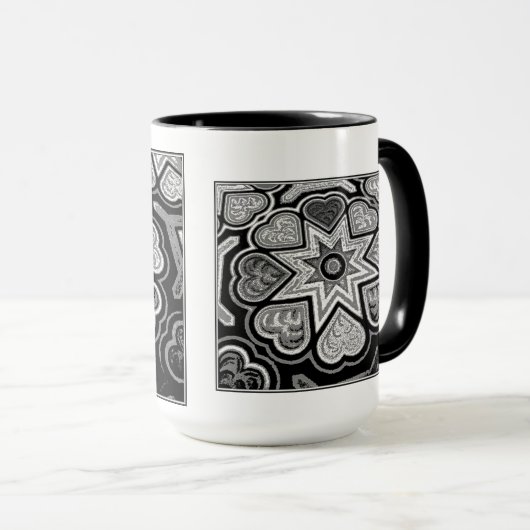 ブラック&ホワイトフォークアートハートマグ マグカップ (正面右)