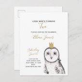 ブラック&ホワイトフクロウベビー2nd誕生日パーティー インビテーションポストカード (正面/裏面)