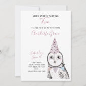 ブラック&ホワイトフクロウ2ndバースデーガールパーティー 招待状 (正面)