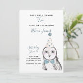 ブラック&ホワイトフクロウ2ndバースデーボーイパーティー 招待状 (スタンド正面)