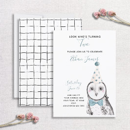 ブラック&ホワイトフクロウ2ndバースデーボーイパーティー 招待状