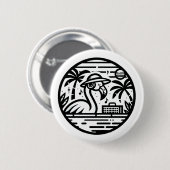 ブラック&ホワイトフラミンゴのヘッドフォンと音楽トロピカル 缶バッジ (正面&裏面)