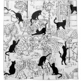 ブラック&ホワイトフランスのキャットパリカフェ シャワーカーテン (正面)