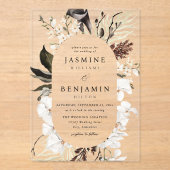 ブラック&ホワイトフローラビーチズ結婚ズ アクリル招待状 (正面)