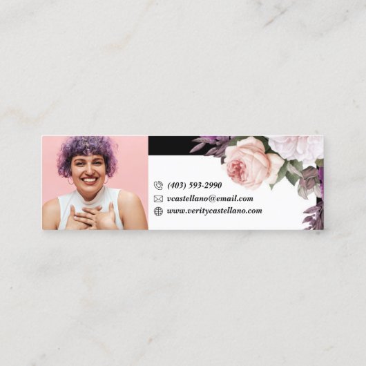 ブラック&ホワイトフローラブティックパーソナルフォト スキニー名刺 (裏面)