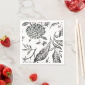 ブラック&ホワイトフローラプリントナプキンス スタンダードカクテルナプキン (インサイチュ)