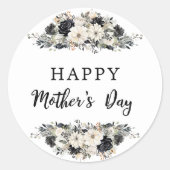 ブラック&ホワイトフローラマザーズデイブランチパーティー ラウンドシール (正面)