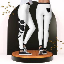 ブラック&ホワイトフローラモダンシックかわいいトレンディー レギンス