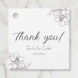 ブラック&ホワイトフローララインアートサンキューメッセージカード フェイバータグ