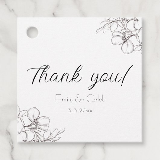 ブラック&ホワイトフローララインアートサンキューメッセージカード フェイバータグ (正面)