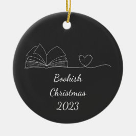 ブラック&ホワイトブックラバーラインアート、ダーク セラミックオーナメント