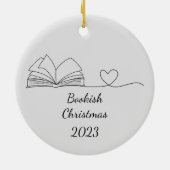 ブラック&ホワイトブックラバーラインアート、ダーク セラミックオーナメント (裏面)