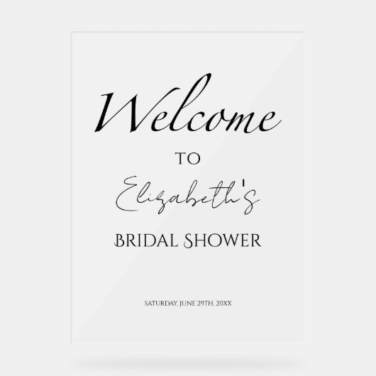 ブラック&ホワイトブライダルシャワーアクリルウェルカムサイン アクリルサイン (正面)