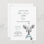 ブラック&ホワイトブルーディアボーイ2nd誕生日 インビテーションポストカード (正面/裏面)