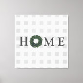 ブラック&ホワイトプレイドタイポグラフィファームハウスデコール キャンバスプリント (正面)