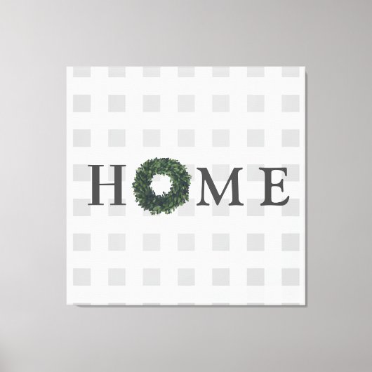 ブラック&ホワイトプレイドタイポグラフィファームハウスデコール キャンバスプリント (正面)