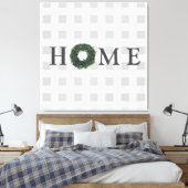 ブラック&ホワイトプレイドタイポグラフィファームハウスデコール キャンバスプリント (インサイチュ (寝室))