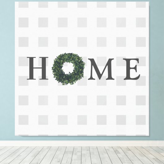 ブラック&ホワイトプレイドタイポグラフィファームハウスデコール キャンバスプリント (インサイチュ (ウッドフロア))