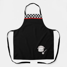 ブラック&ホワイトプレイドトリムシェフのポット パーソナライズされた エプロン