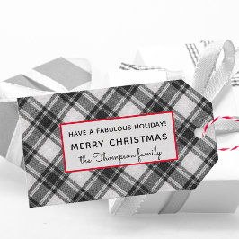 ブラック&ホワイトプレイドメリークリスマス10 ギフトタグ