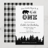 ブラック&ホワイトプレイドランバージャック1st誕生日 招待状 (正面/裏面)