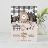 ブラック&ホワイトプレイドワイルドベア2歳の誕生日 招待状 (スタンド正面)