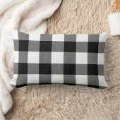 ブラック、ホワイトプレイド ランバークッション (ブランケット)