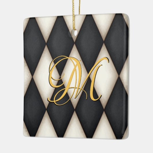 ブラック&ホワイトヘレキンフェイクアンティークモノグラムの セラミックオーナメント (左)