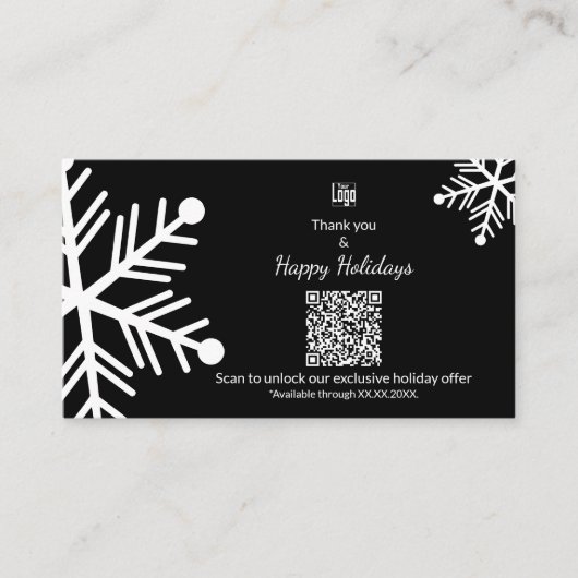 ブラック&ホワイトホリデー独占的QRオファーありがとう 名刺 (正面)