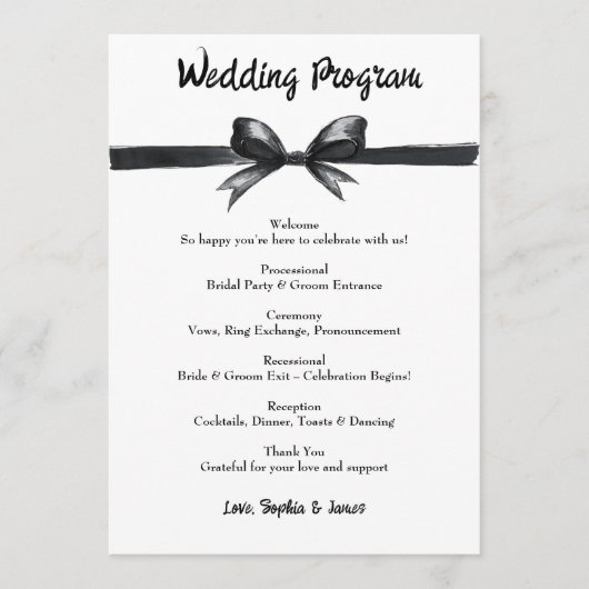 ブラック&ホワイトボウ | エレガントな結婚式 | モノクロ プログラム (正面)