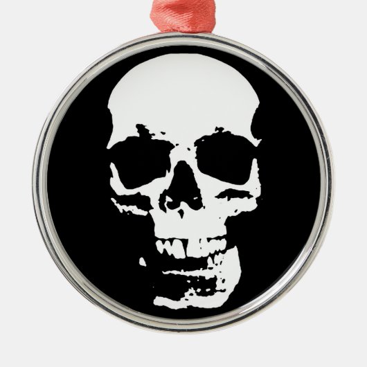 ブラック&ホワイトポップ・アートのアートスカルスタイリッシュカッコいい メタルオーナメント (正面)