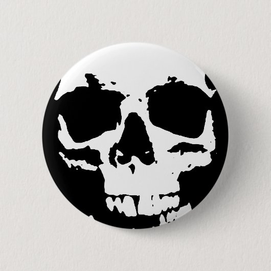 ブラック&ホワイトポップ・アートのアートスカルスタイリッシュカッコいい 缶バッジ (正面)