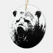 ブラック&ホワイトポップ・アートのアートベア セラミックオーナメント (左)