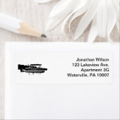 ブラック&ホワイトポンツーンボート差出人住所ラベル ラベル (インサイチュ)